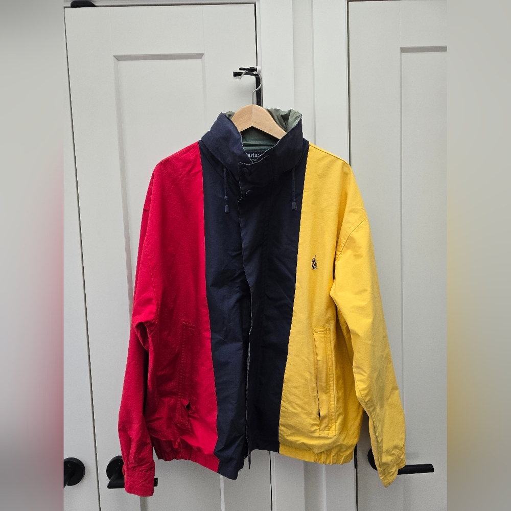 Vintage Nautica. Colorblock Jacket with Red, Blue, and Yellow Panels